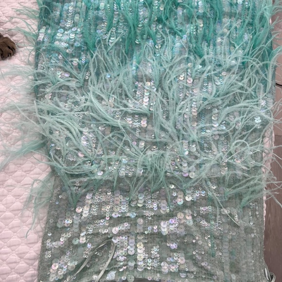 COPY - ANASTASIA SEQUIN FEATHER DRESS - turquoise powder XS - Picture 9 of 9